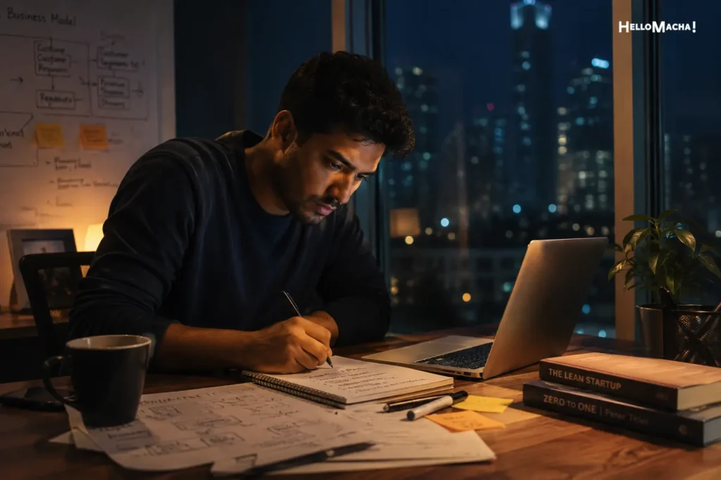 Entrepreneur thinking before quitting a job